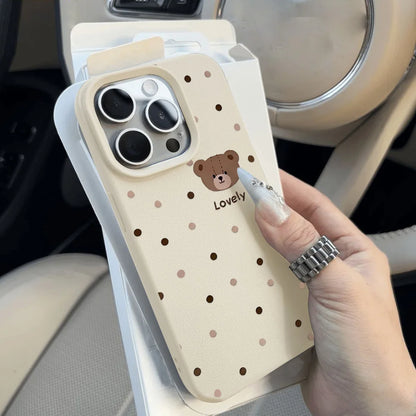 Lovely Bear iPhone Case With Litchi Leather Texture