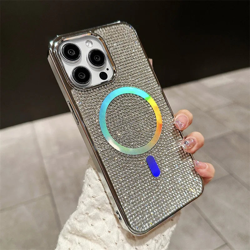 Luxury Glitter Solid Color Diamond Plating Magnetic Phone Case For iPhone