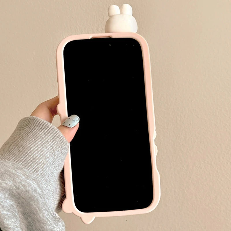 Cartoon Cute Pink Rabbit Soft Silicone Phone Case For iPhone