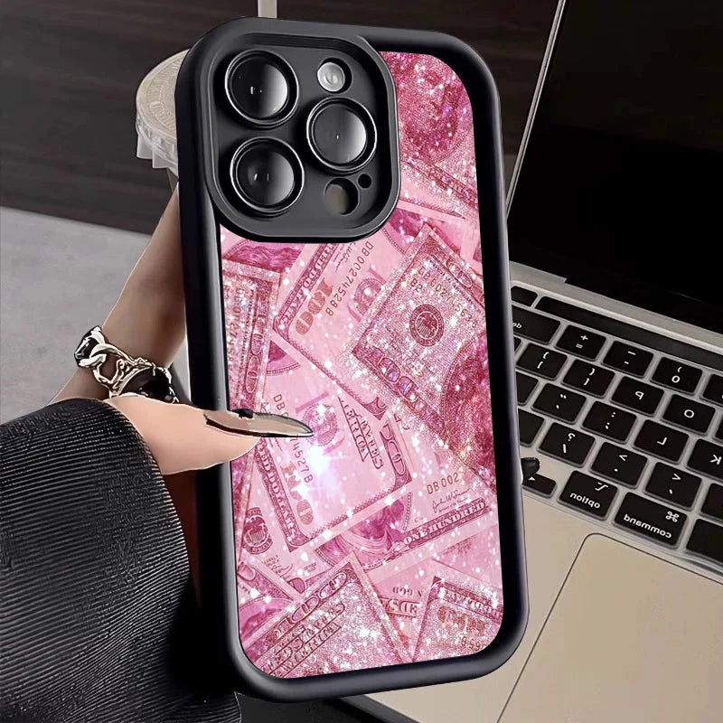 Pink Dollars Full-Coverage Banknote Design Silicone Phone Case For iPhone