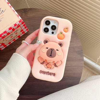 3D Cartoon Copybara Case Soft Silicone Cover With Stand Holder For iPhone