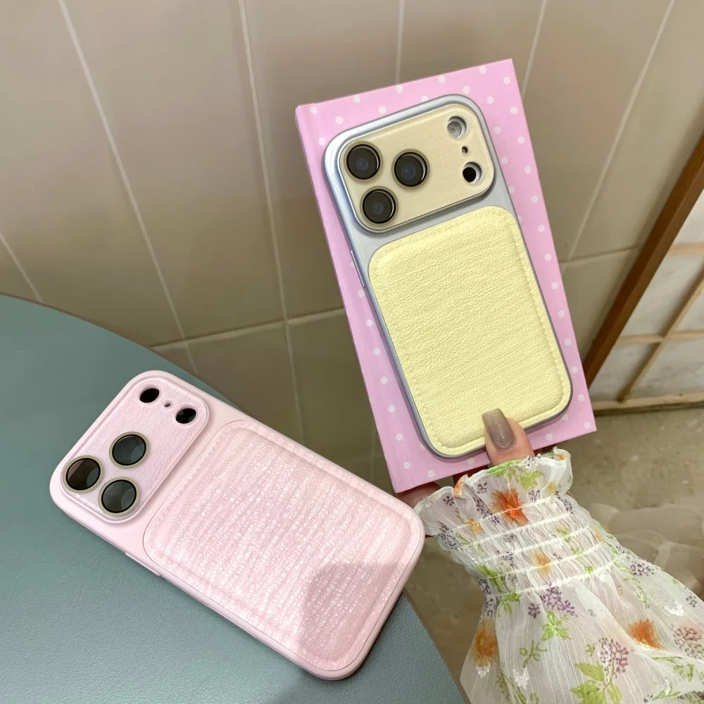 INS Minimalist Leather Phone Case For iPhone Lens Ripples Shockproof Acrylic Cover