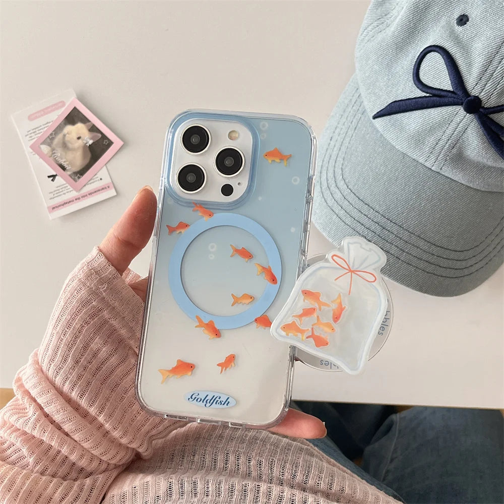 Blue Cute Gradient Color Fish Wireless Charge Case For iPhone