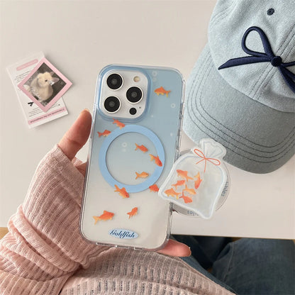 Blue Cute Gradient Color Fish Wireless Charge Case For iPhone