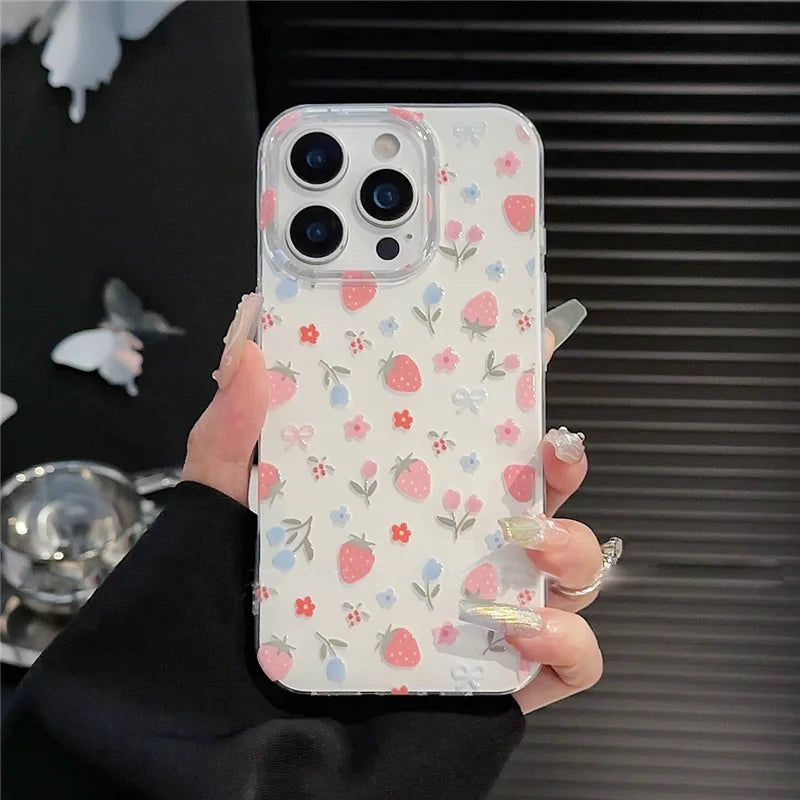 Cute Bow Knot Strawberry Tulip Compatible Phone Case
