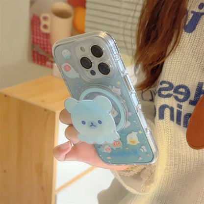 Funny Cute Rilakkuma Magnetic Stand Phone Case For iPhone Back Cover For Magsafe Cases Protective Fun