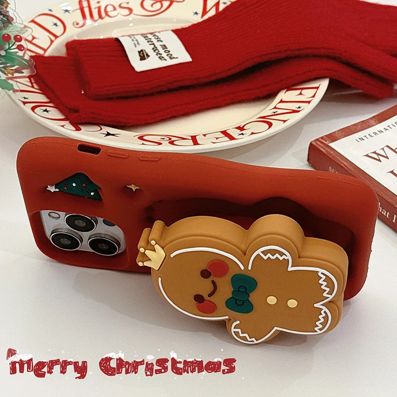 Red Christmas Gingerbread Man Folding Bracket Phone Case