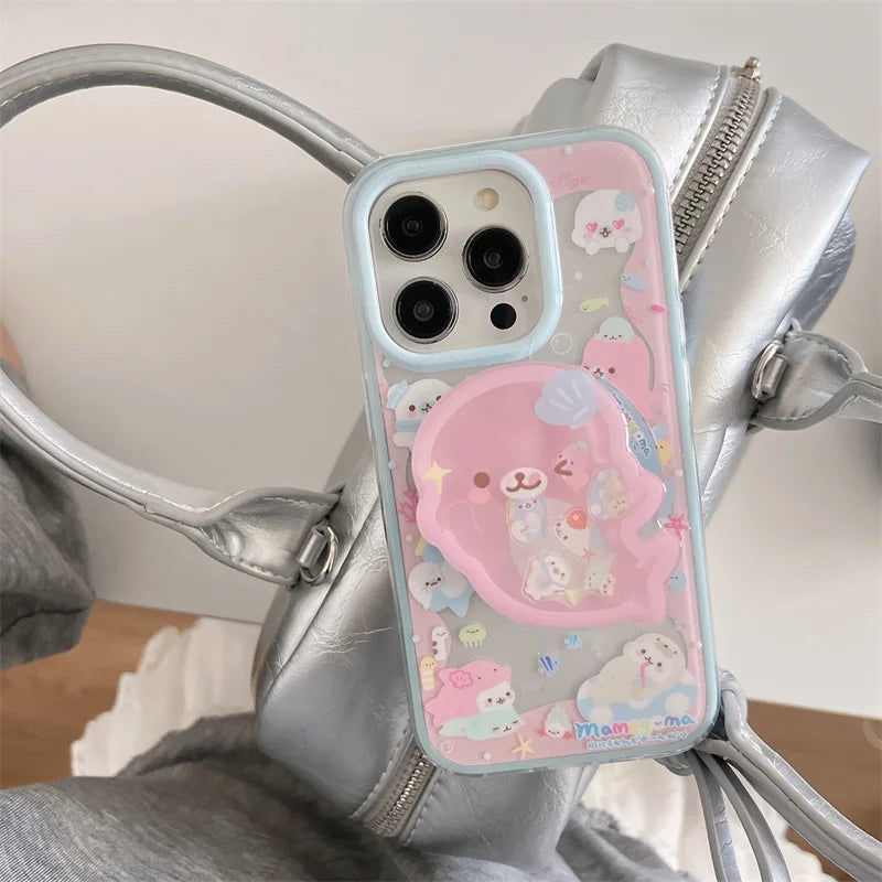 Cute Dolphin Shaking Bracket Magnetic Phone Case For iPhone