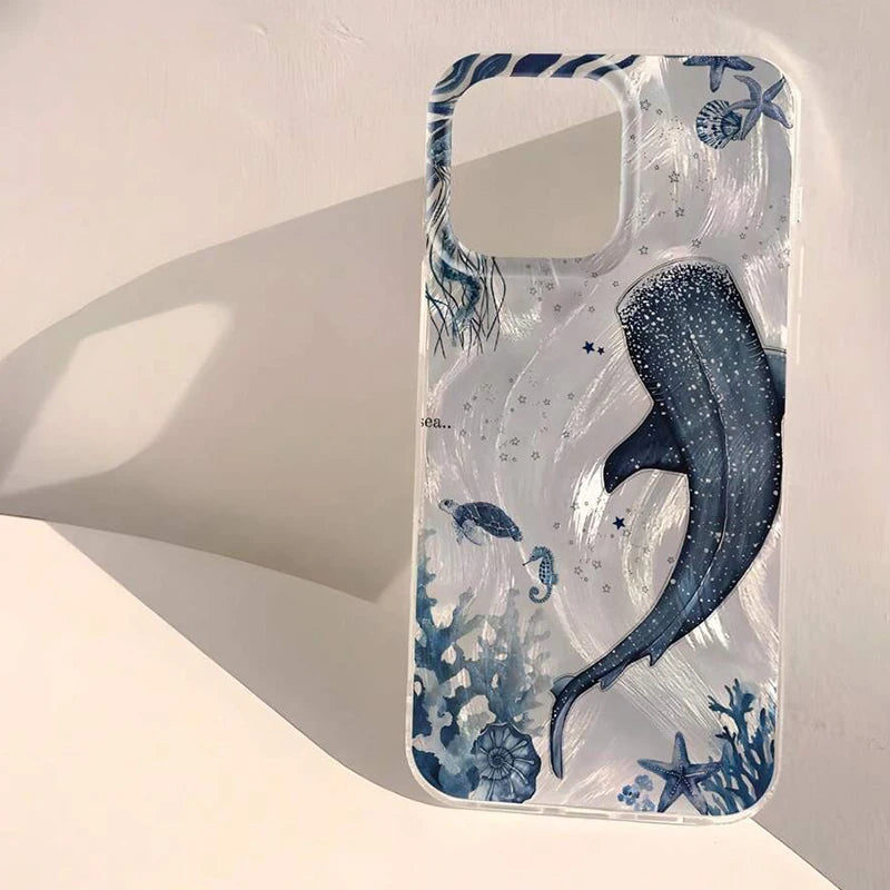 Ocean Shark Whale Design Phone Case For iPhone Shockproof Bumper Cover﻿