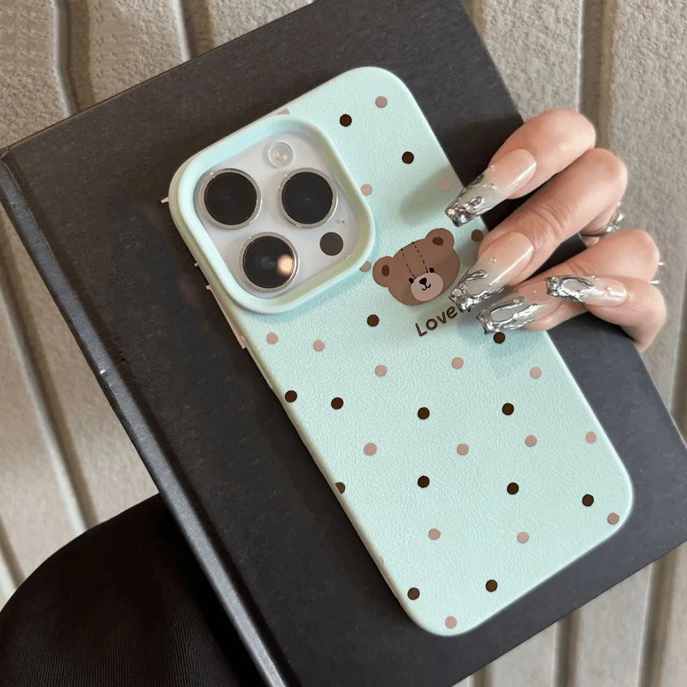 Lovely Bear iPhone Case with Litchi Leather Texture