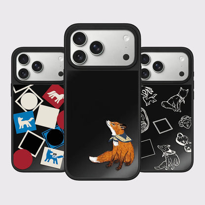 Line Graffiti Animals Black Mirror Surface Magnetic Phone Case For iPhone