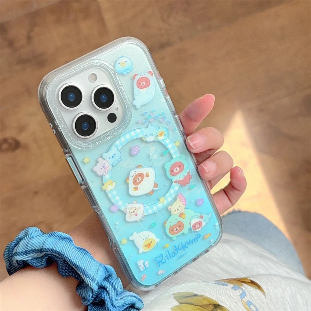 Funny Cute Rilakkuma Magnetic Stand Phone Case For iPhone Back Cover For Magsafe Cases Protective Fun