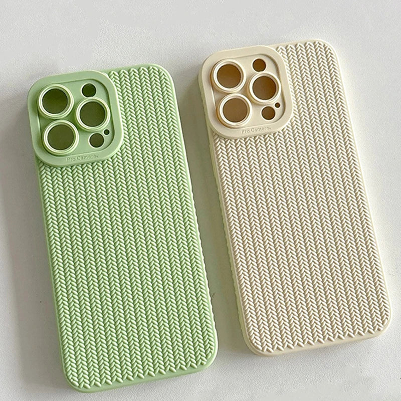 Woven Pattern Silicone Phone Case For iPhone Lens Protection Shockproof Soft Bumper Back Cover