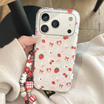 Cute Strawberry Rabbit Phone Case For iPhone Cover With Polka Dots Cartoon Shockproof Fundas With Hinge