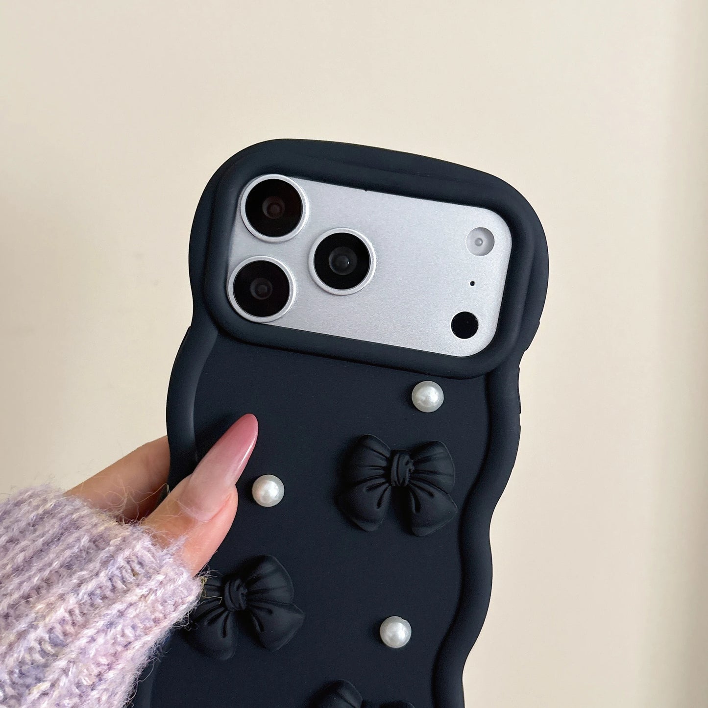Korean 3D Bowknot Pearl Silicone Phone Case For iPhone