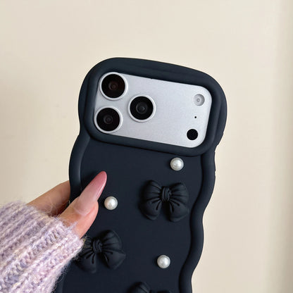 Korean 3D Bowknot Pearl Silicone Phone Case For iPhone
