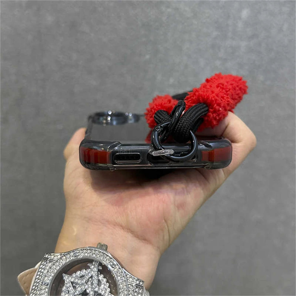 Hybrid Bumper Armor Transparent With Wrist Strap Case For iPhone Shockproof Air Bag Cover