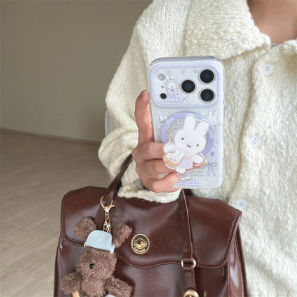 Korean INS Star Bow Rabbit With Magsafe Stand Phone Case For iPhone