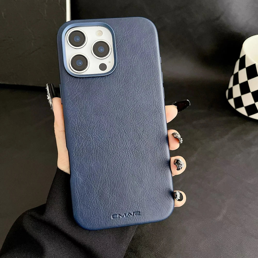 Leather-Style MagSafe iPhone Case With Alloy Lens Bumper Armor