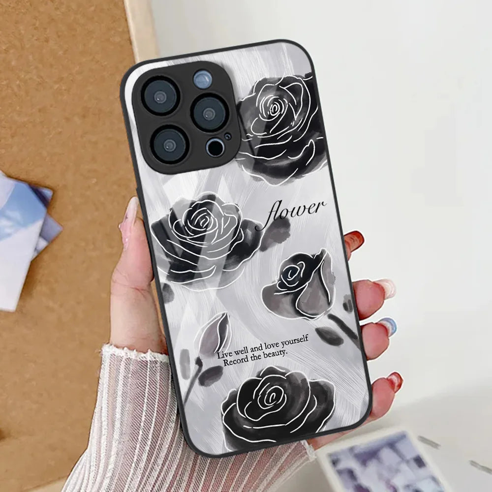 Black Flower Phone Case For iPhone