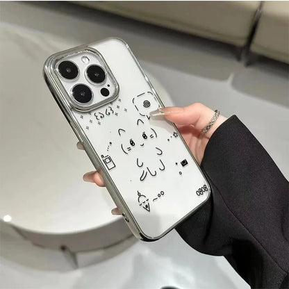 Ins Korean Cute Black Line Rabbit Cat Lovely Phone Case For iPhone