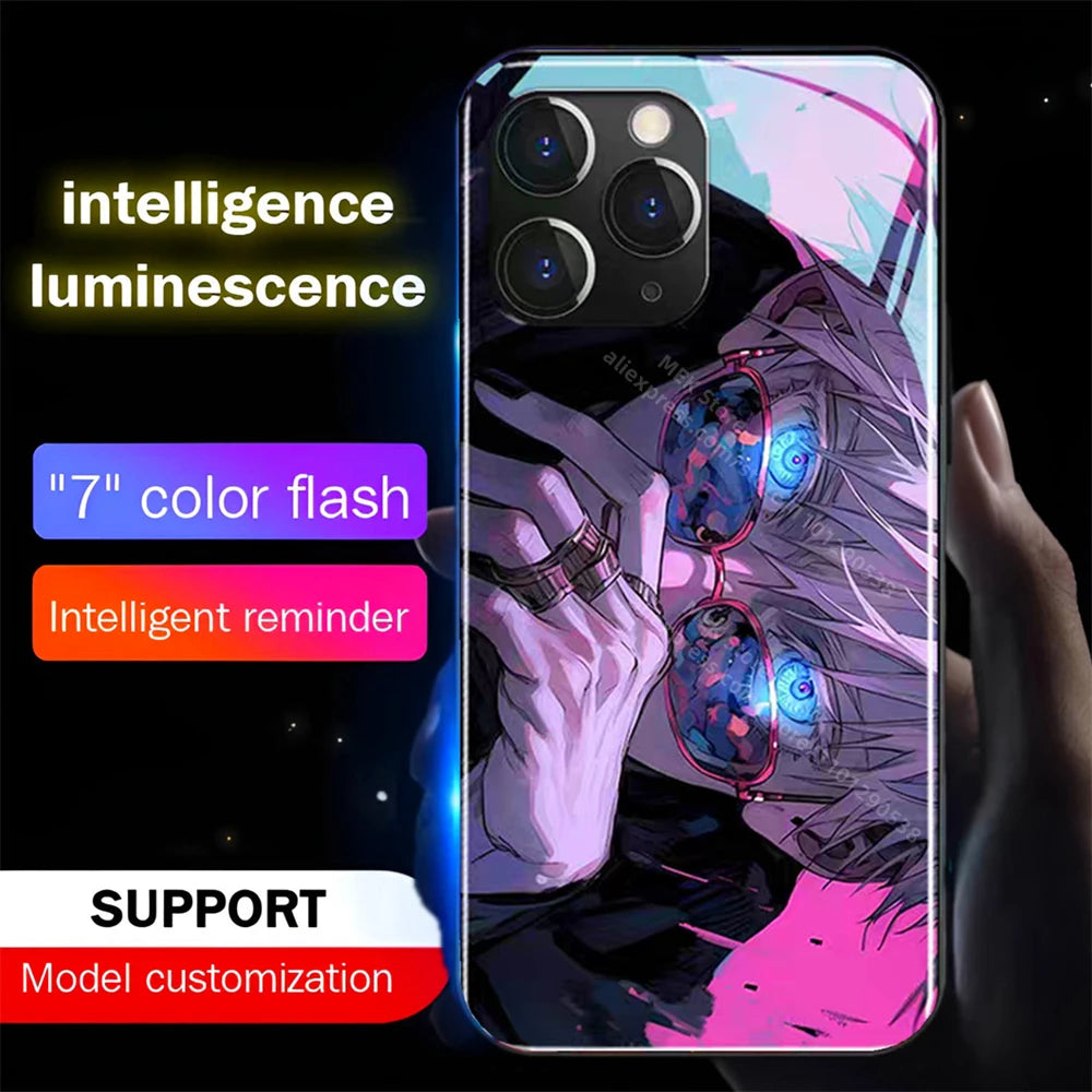2026 Top Cool Anime Design LED Light Up Glass Phone Case
