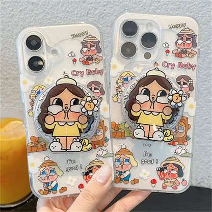 Kawaii Cartoon Cry Girl Magnetic Phone Case For iPhone