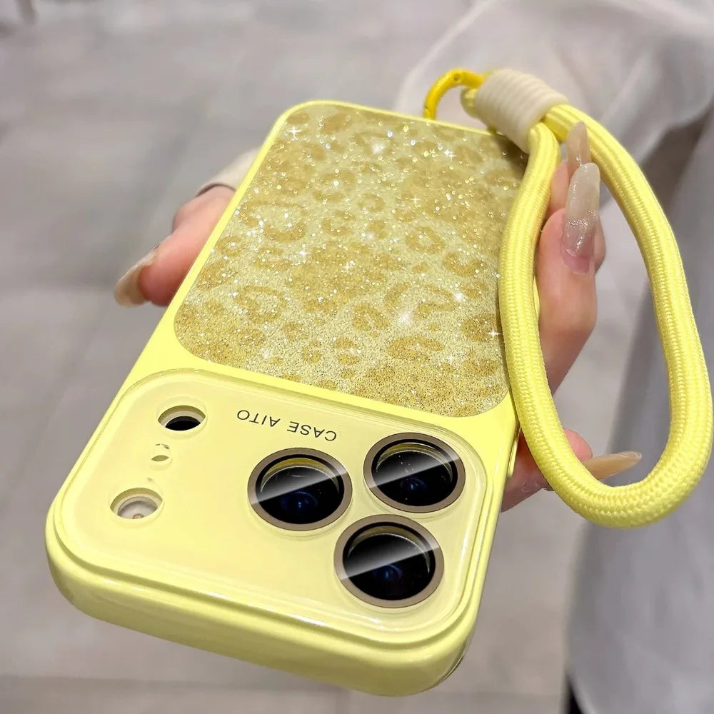 Luxury Bling Glitter Leopard Print Candy Color Case For iPhone