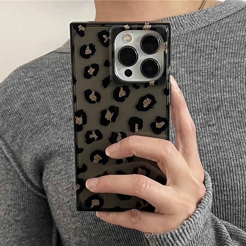 Fashion Black Glitter Leopard Pattern Phone Case