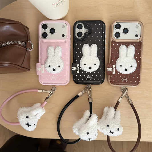 Winter Plush Rabbit Fashion Leather Polka Dot Phone Case  For iPhone