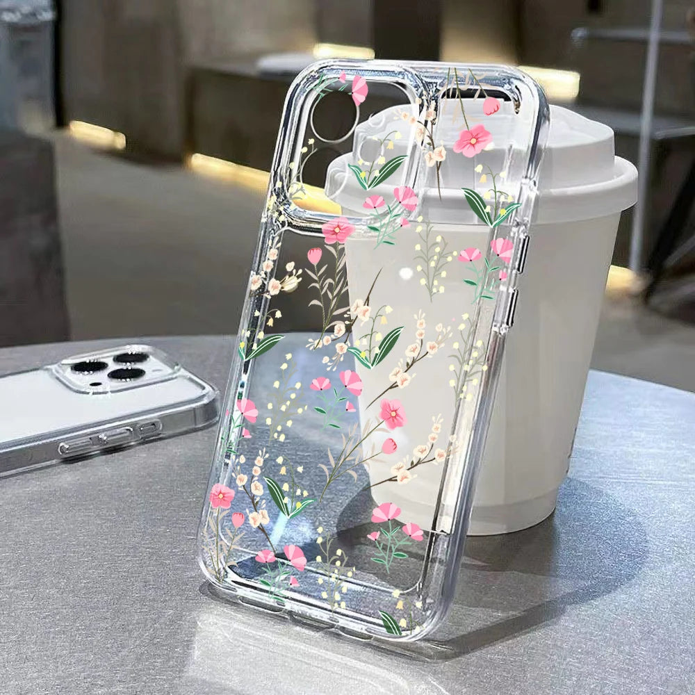 Clear Phone Cases Fundas Flower Soft Back Cover For iPhone