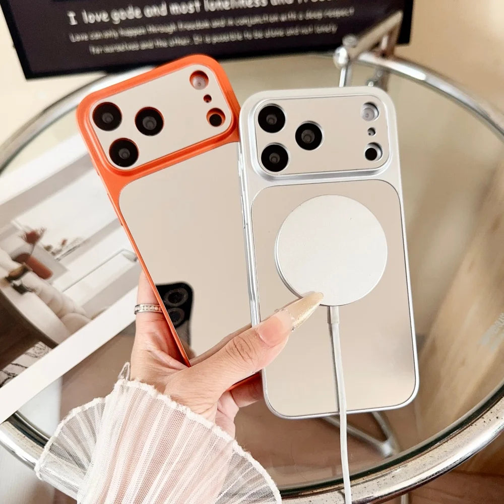 Luxury Magnetic Wireless Charging Mirror Case For iPhone Full Makeup Mirror Lens Protection Girl's Gift