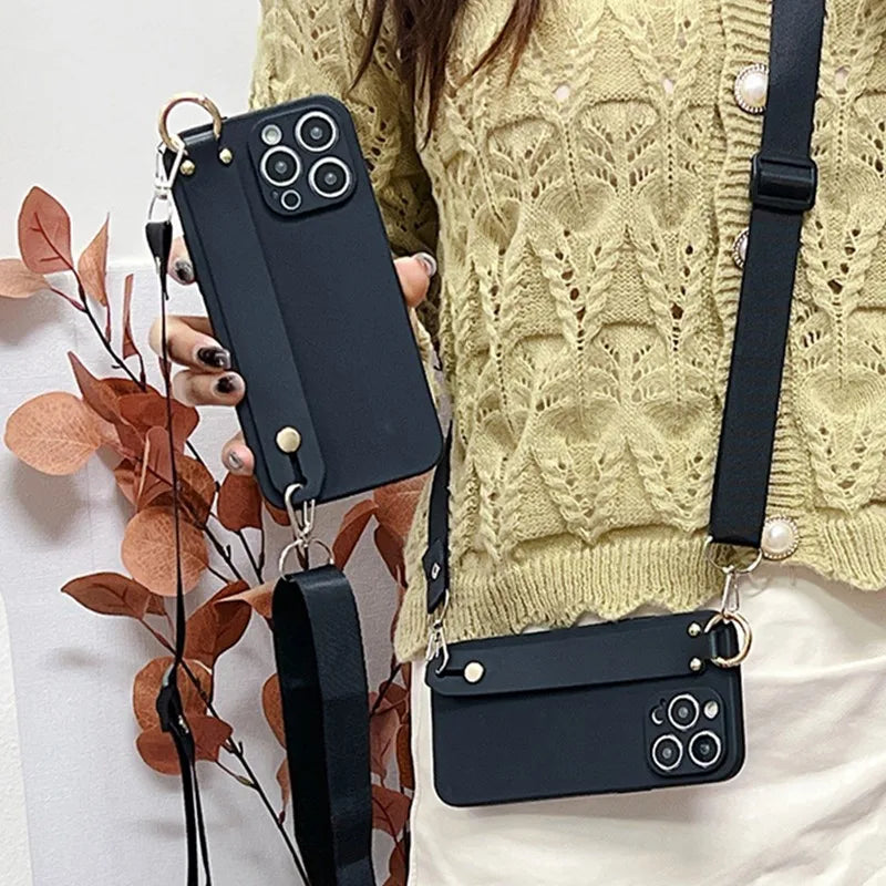 Candy Color Wrist Strap Holder Lanyard Case For iPhone