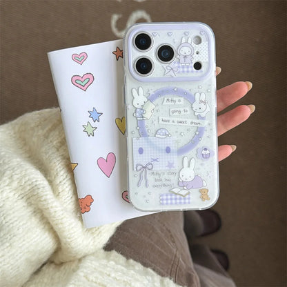 Korean INS Star Bow Rabbit With Magsafe Stand Phone Case For iPhone