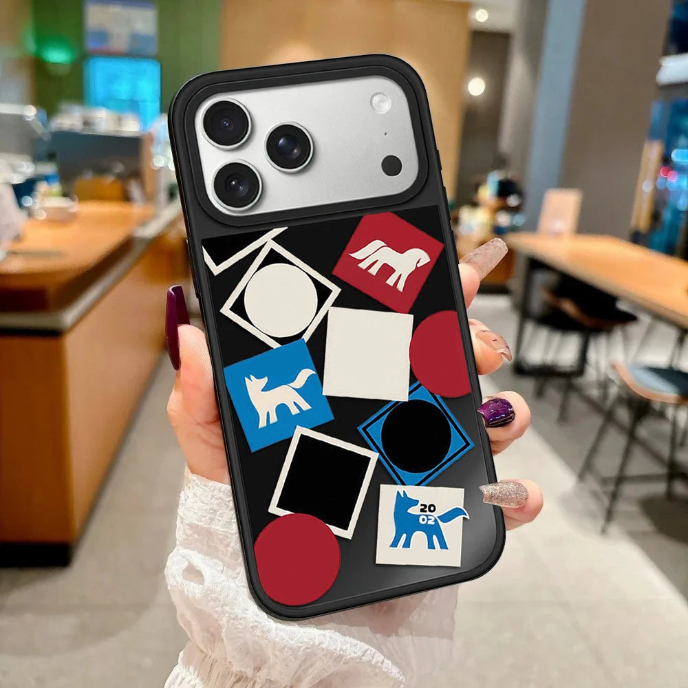 Line Graffiti Animals Black Mirror Surface Magnetic Phone Case For iPhone