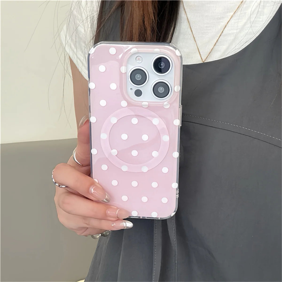 Cute Pink Polka Dot Magnetic Phone Case
