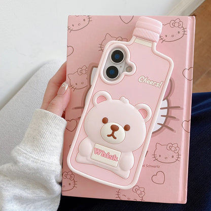 Kawaii 3D Cartoon Bear Wine Bottle Soft Silicone Phone Case