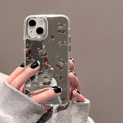 Cute Cherry Bow Mirror Phone Case For iPhone