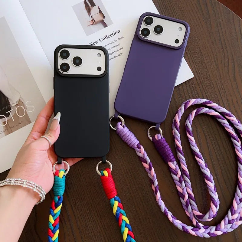 Fashion Lanyard Case For iPhone Shockproof Candy Crossbody Neck Cord Braid Strap Cover