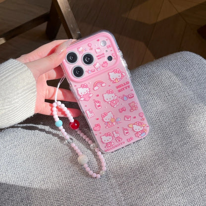 Cute Cartoon Sanrio Hello Kittty Phone Case For iPhone Shockproof Hard Cover With Lanyard