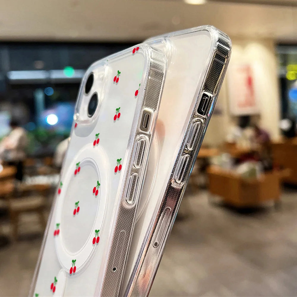 For Magsafe Wireless Charger Case For iPhone Air Cute Cherry Print Phone Cover