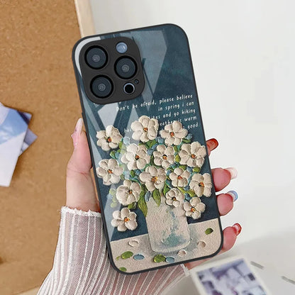 Flower Phone Case For iPhone  Shockproof Tempered Glass Cover