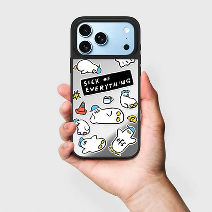 Cute Lazy Duck Mirror Surface Magnetic Phone Case Cover For iPhone