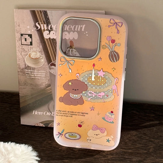 Korean Gilding Laser Cute Cartoon Dessert Cake Puppy Phone Case For iPhone