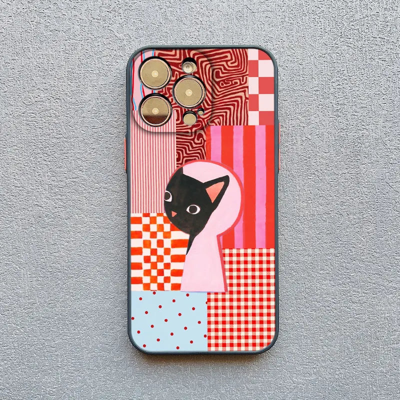 Artistic Black Cat Striped Pattern Phone Case For iPhone
