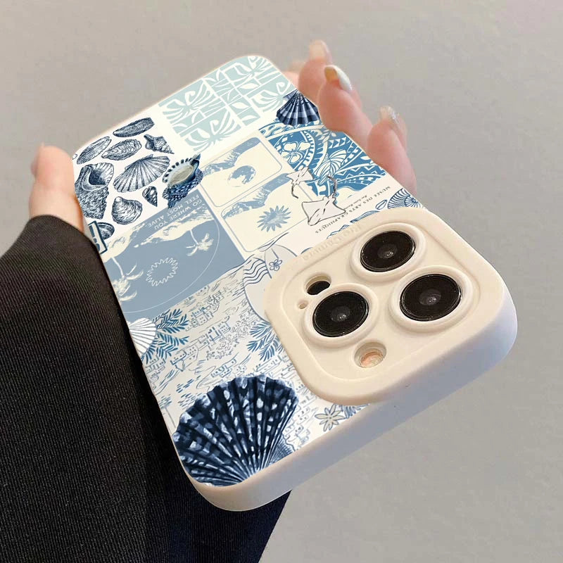 Ocean Creative Coastal Seashell Seaweed Pattern Phone Case For iPhone
