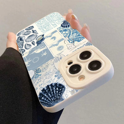 Ocean Creative Coastal Seashell Seaweed Pattern Phone Case For iPhone
