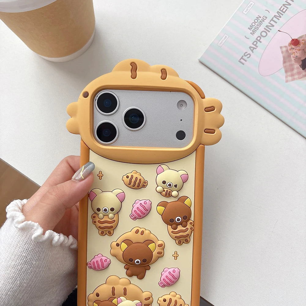 3D Cute Rilakkuma Bear Silicone Phone Case For iPhone Shockproof Soft Cover With Cartoon Design