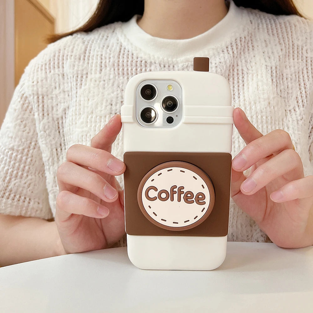 Fashion 3D Coffee Bracket Soft Silicone Phone Case