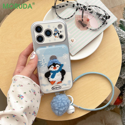 Embroidered Plush Penguin Phone Case For iPhone